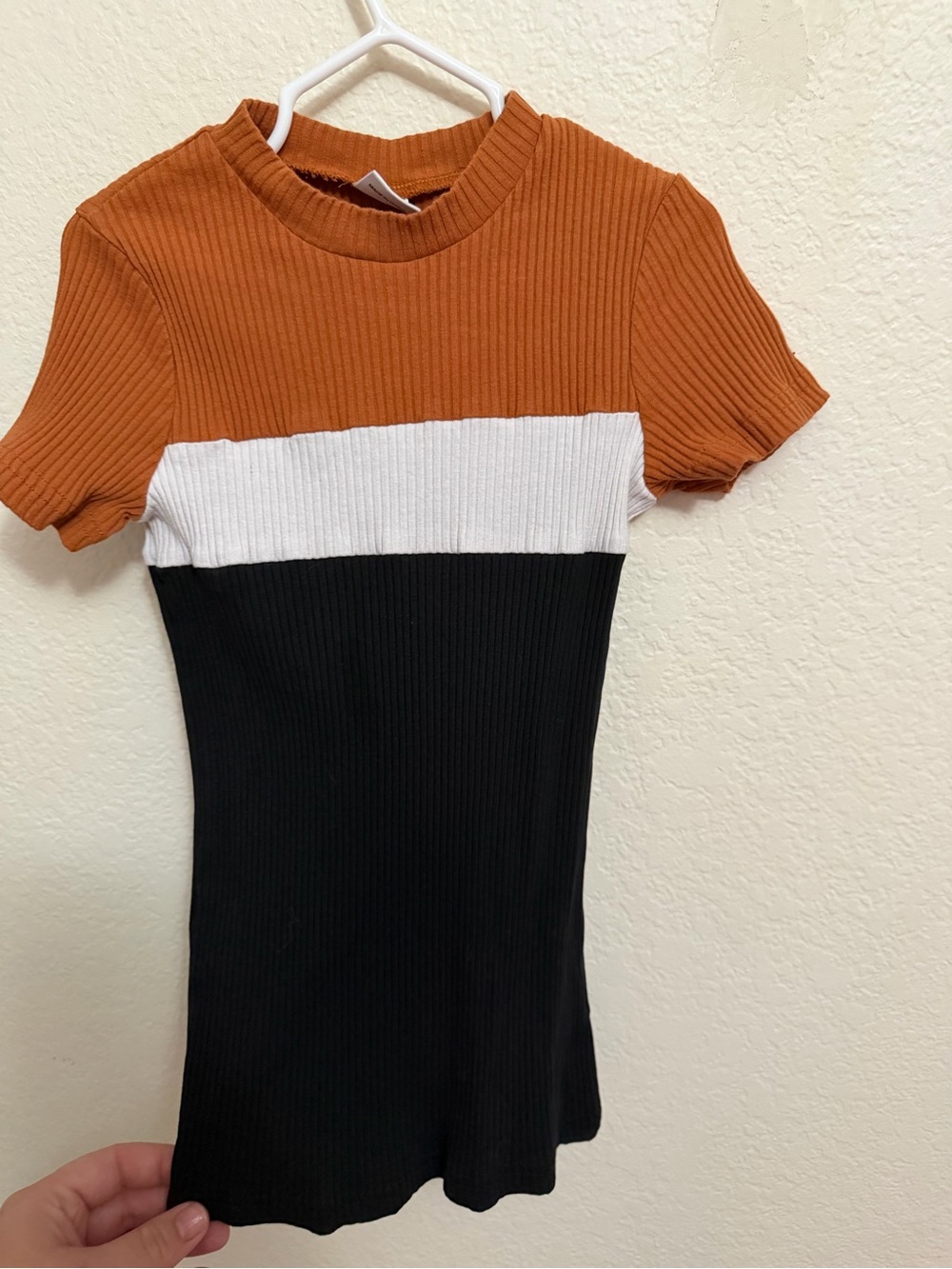 PatPat Girls' Colorblock Ribbed Tee Dress - Rust, White, Black